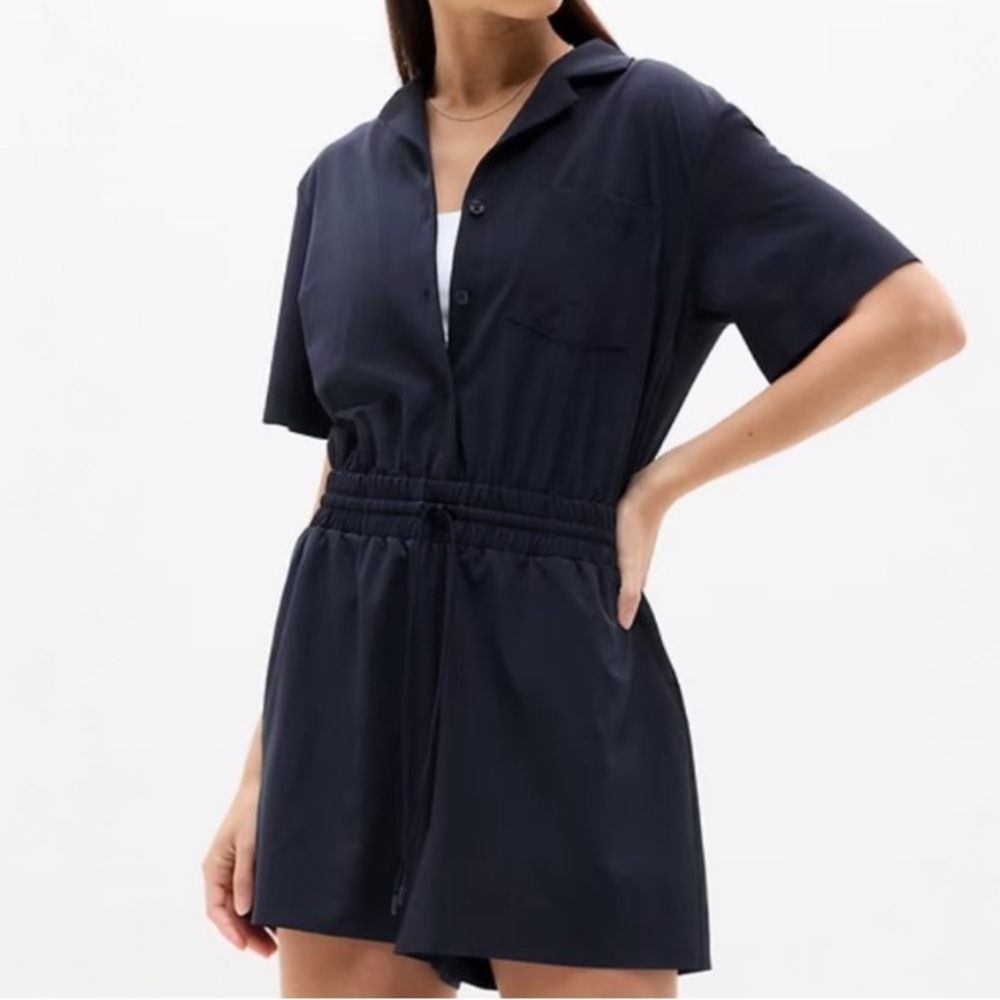 Athleta Avenue Romper Women's XL Navy Blue Lightweight Stretch Athleisure One Pc